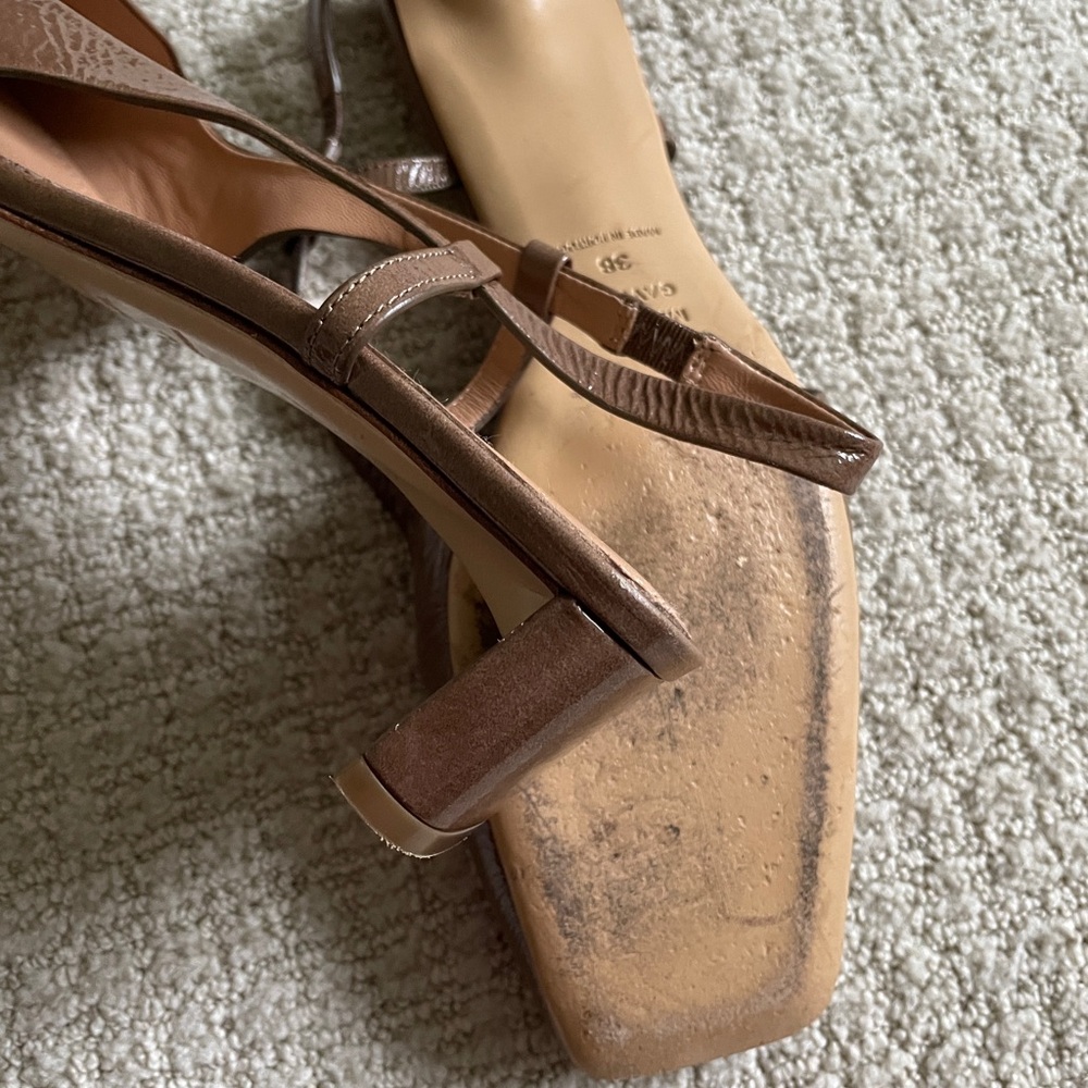 Mansur Gavriel Brown Leather Slingback Heels - Picture 4 of 5
